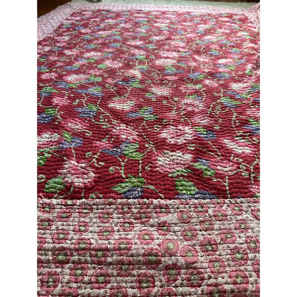 Pottery Barn teen Handcrafted Quilt Block Print vintage pink floral girls cotton - Picture 11 of 16